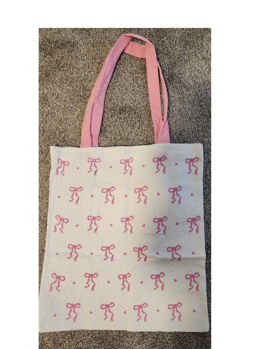 Pink Bows and Hearts Canvas Tote with Pink Handles 13" x 15"